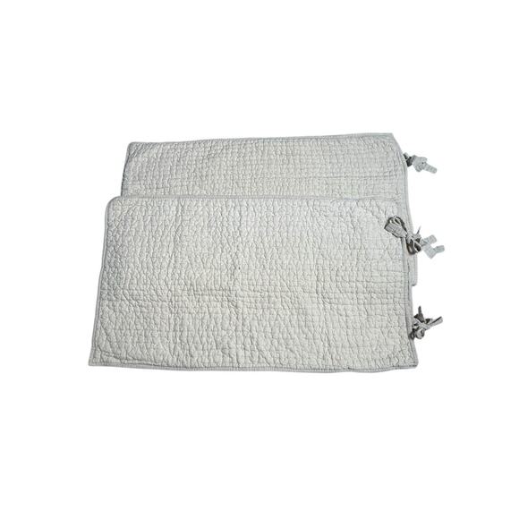 POTTERY BARN Set Of 2 Pick Stitch Handcrafted Cotton Linen Quilted King Shams - Picture 1 of 9